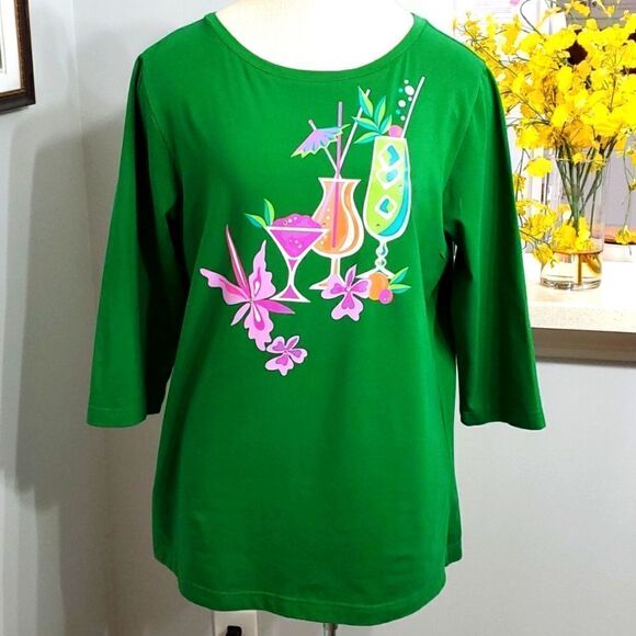 BOB MACKIE, wearable art tunic top. GREEN size medium.  3/4 sleeves. ST. PATRICK - Picture 1 of 6